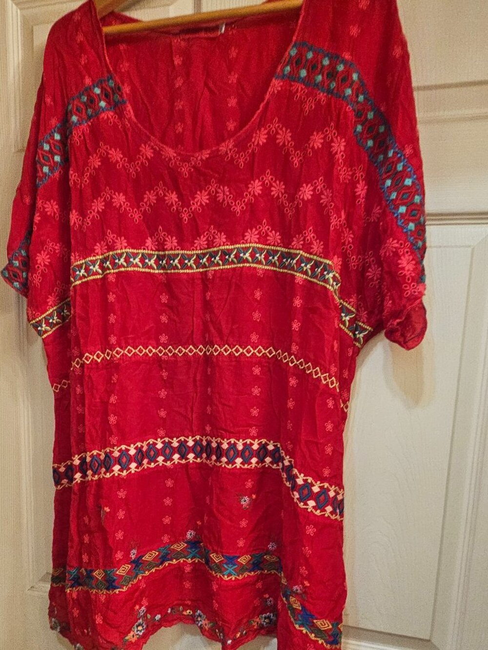 Johnny Was - red/mixed silk shirt - 1X